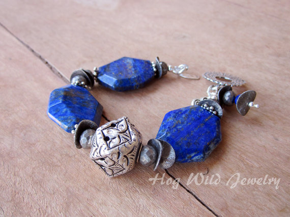 Lapis Lazuli Earrings Faceted Oval Lapis and Sterling Silver Bali-Style spacer beads